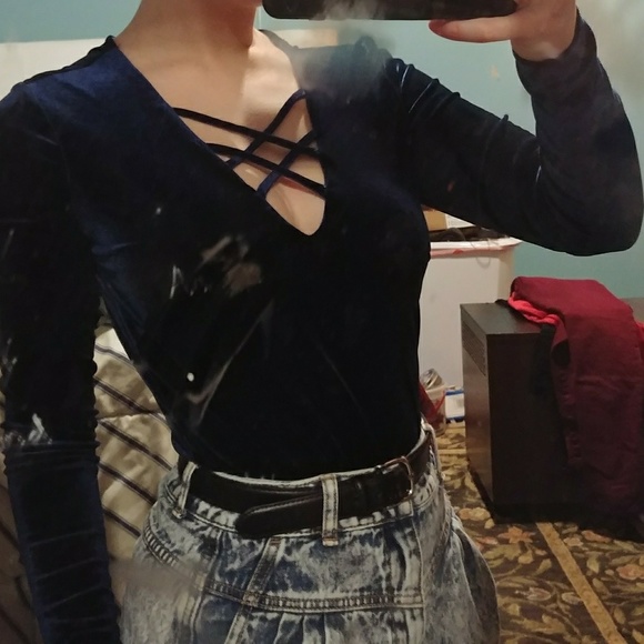 Midnight Blue Velvet Onesie - Picture 2 of 3